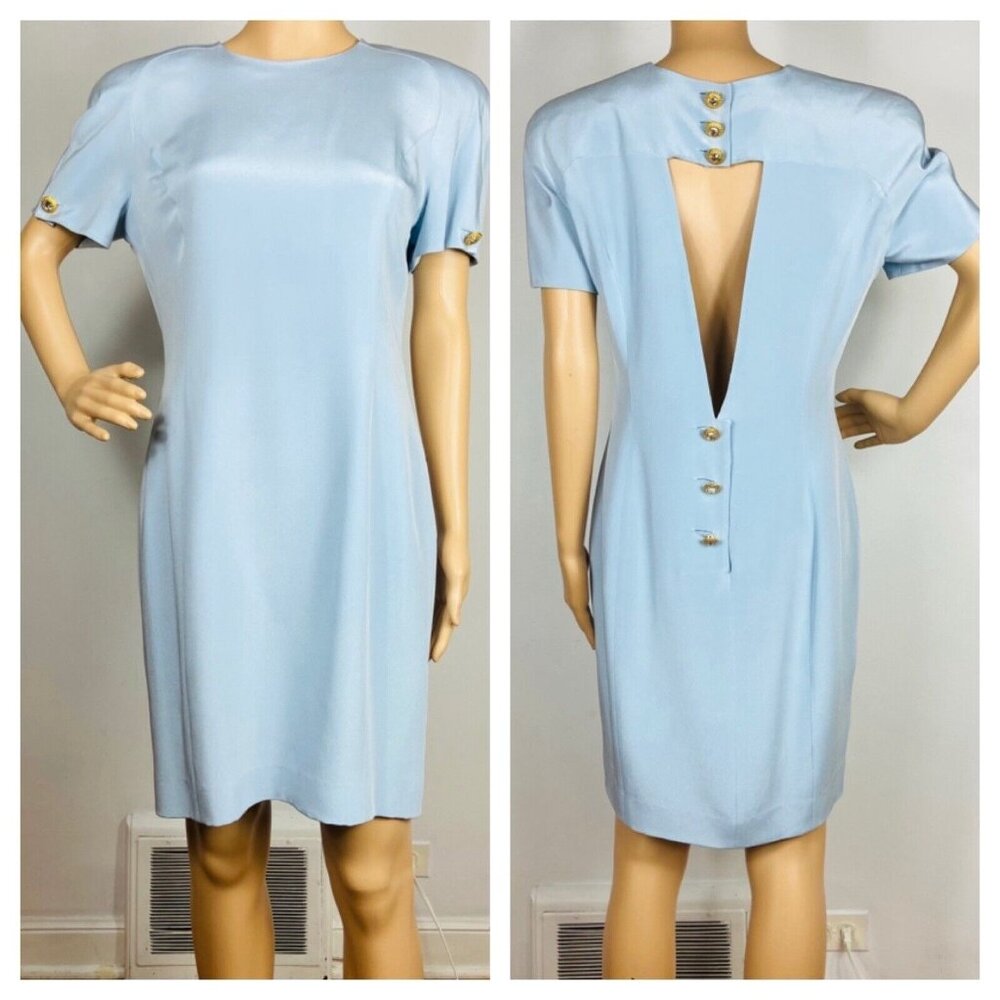 ESCADA 100% Silk Dress Sz 40 / 10 Rhinestone Buttons Vtg‎ 80s 90s